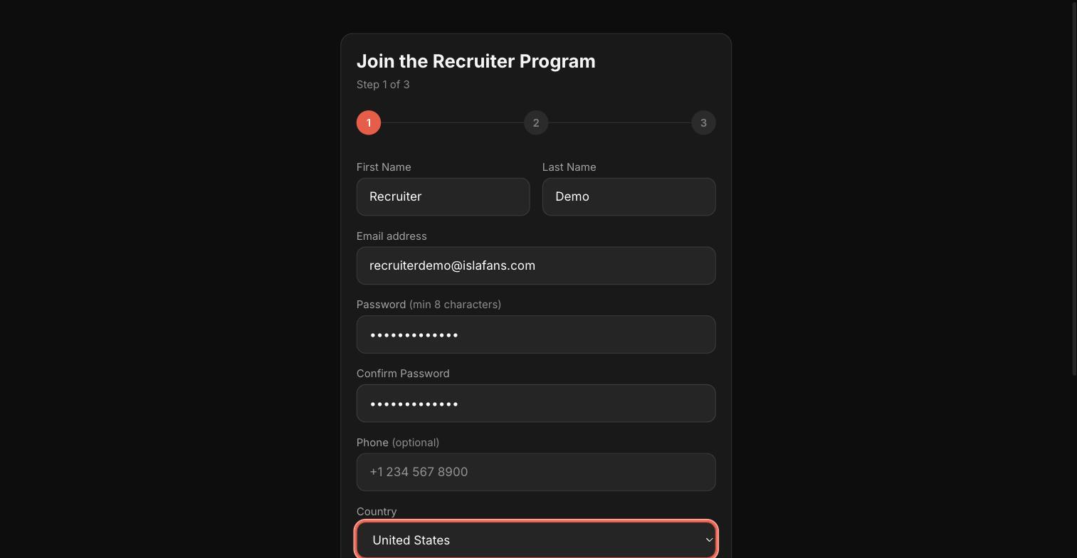 Apply to the Recruiter Program — screenshot 2