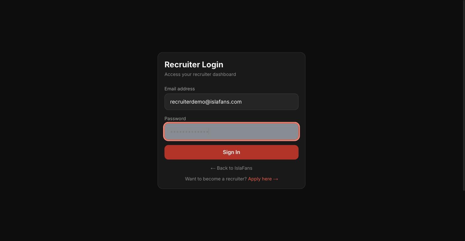 Enter your registered email address and password on the Recruiter Login page.