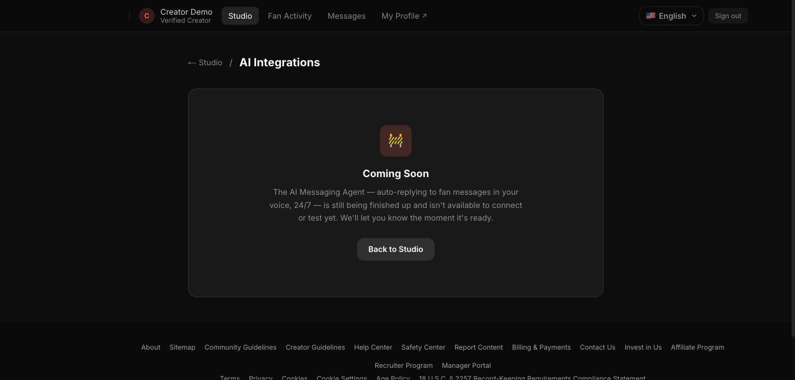 The AI Integrations tile's "Coming Soon" placeholder.