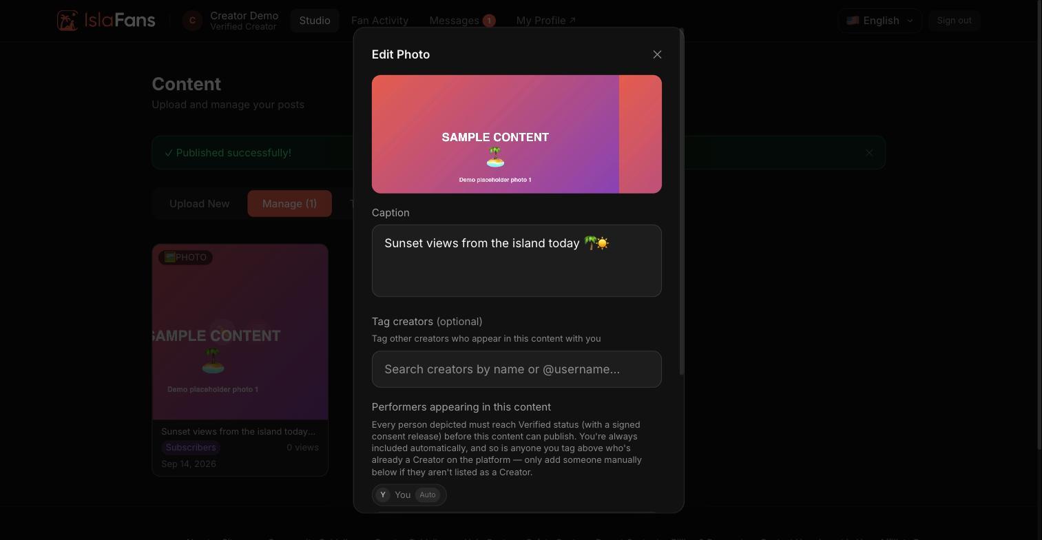 Editing an existing post from the Manage grid.