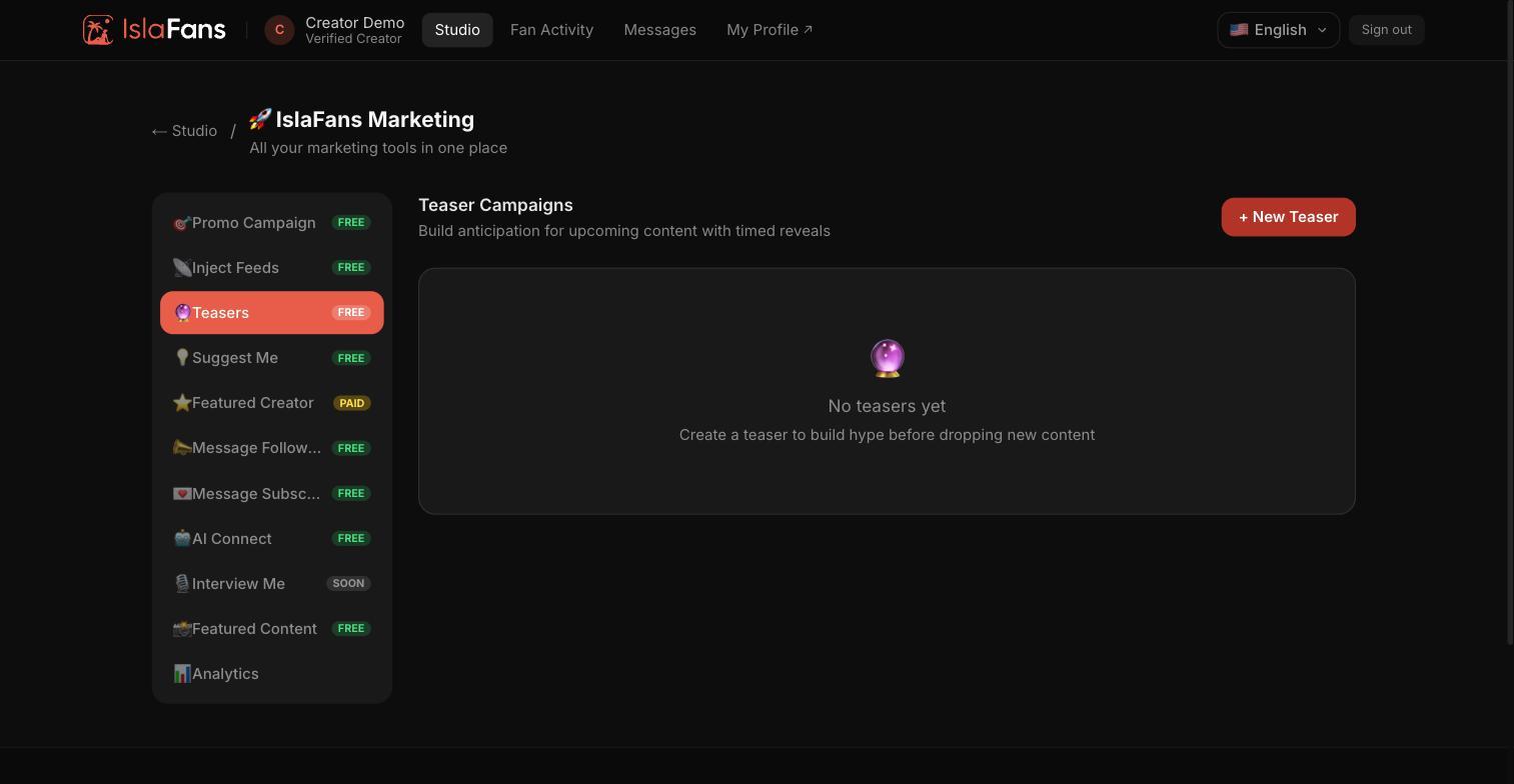 The Teasers tab.