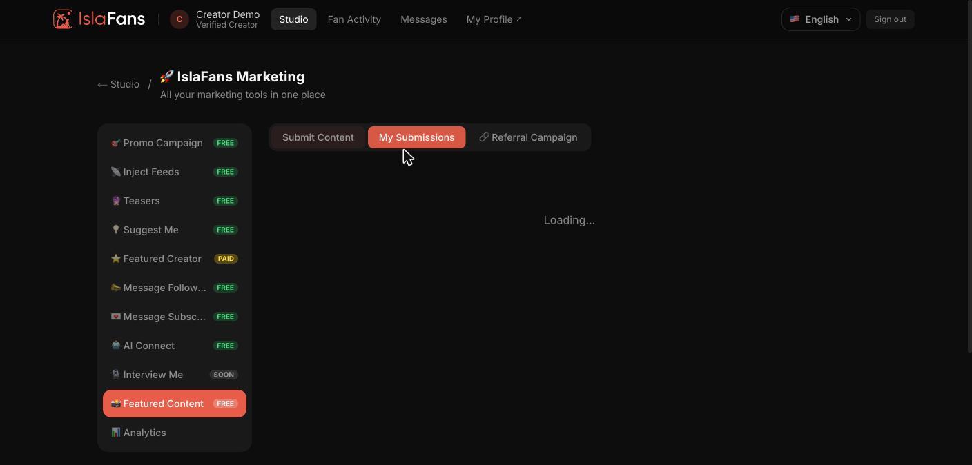 The My Submissions tab, tracking the status of what you've submitted.