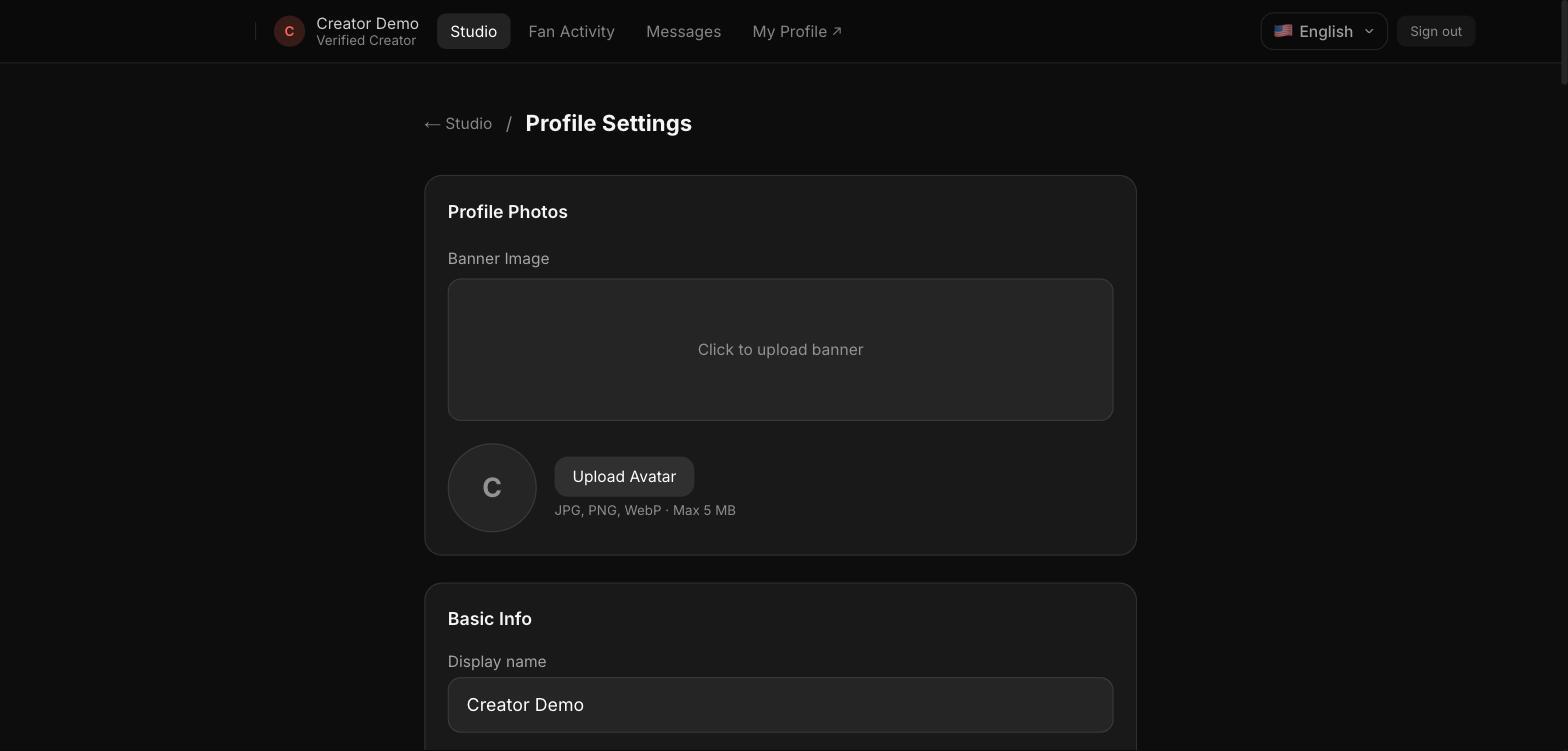 Profile Photos (banner, avatar) and the start of Basic Info.