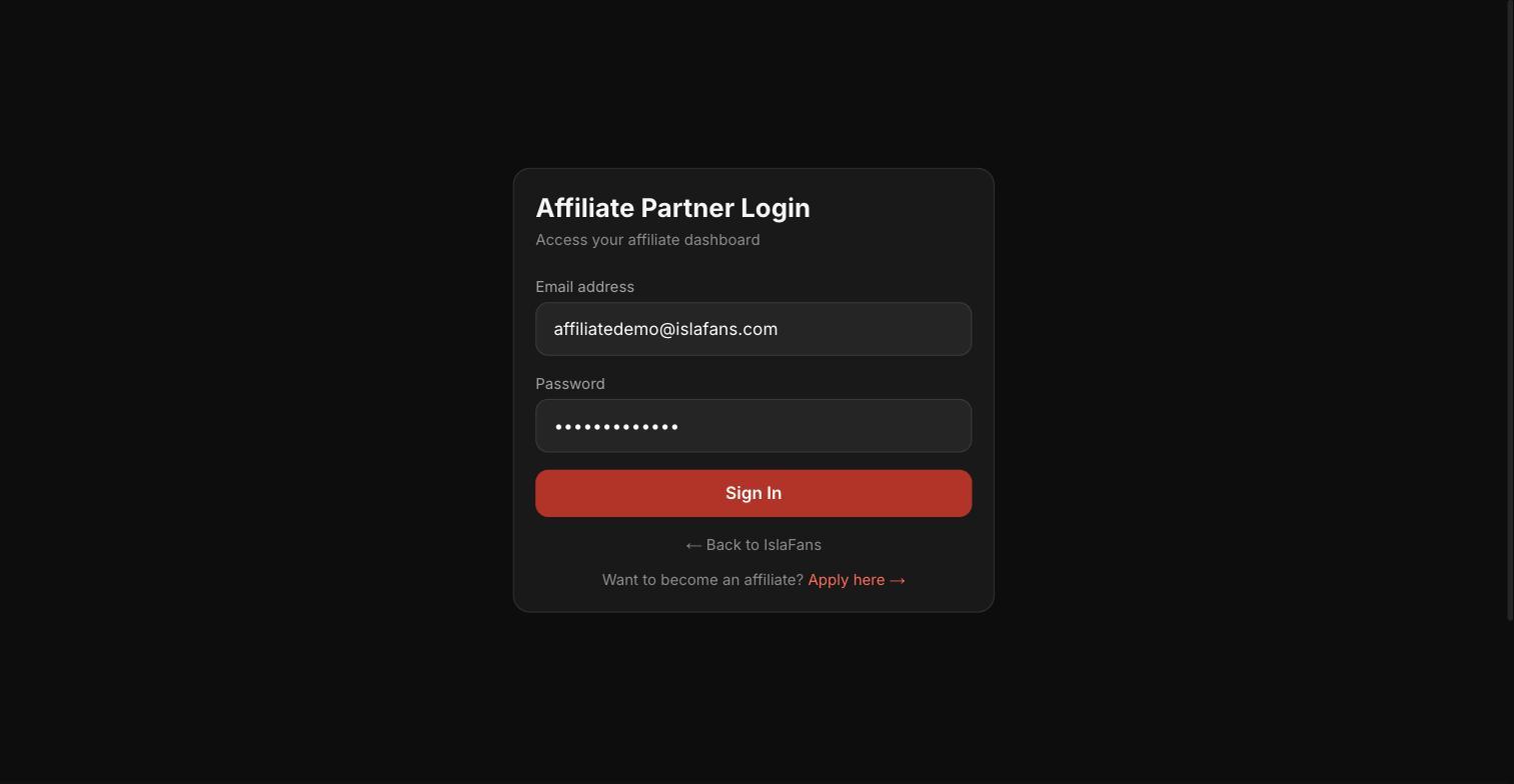 Enter your registered email address and password on the Affiliate Login page.