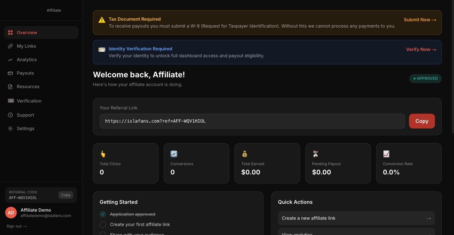 Explore Your Affiliate Dashboard — screenshot 1