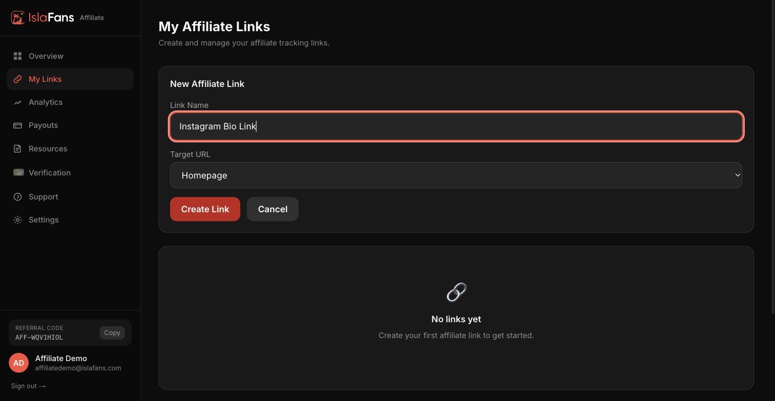 Create Your First Referral Link — screenshot 2