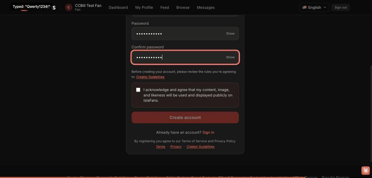 Set a password and confirm it, then check the content-use acknowledgment box.