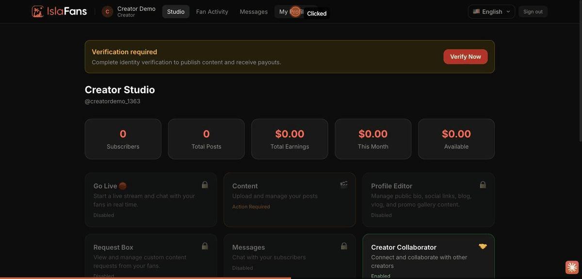 Public profile while verification is pending — screenshot 1