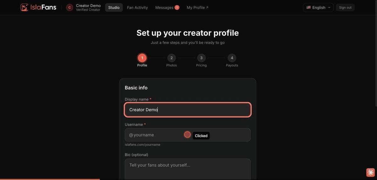 Complete your creator profile — screenshot 3