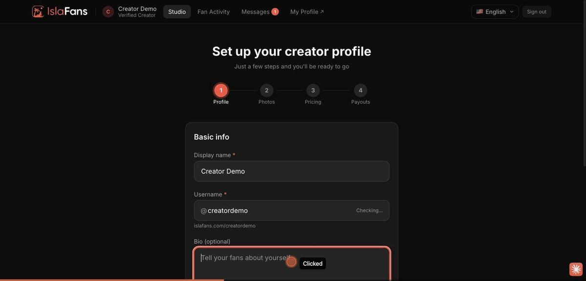 Username availability is checked live as you type.