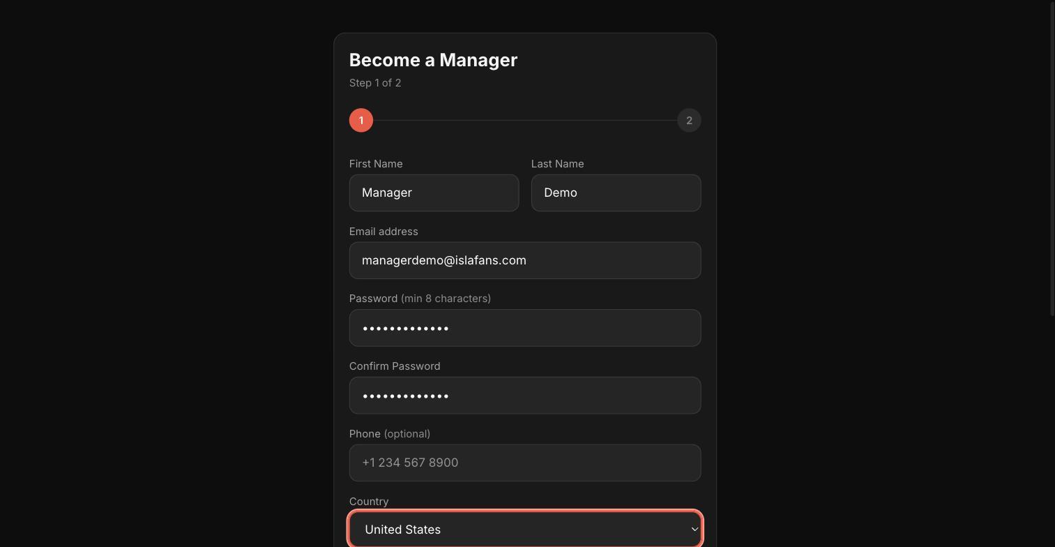 Create Your Manager Account — screenshot 2